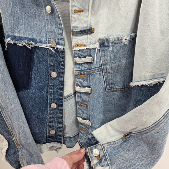Revice Denim Patchwork Distressed Cropped Jacket – Blue – M - Picture 4 of 8